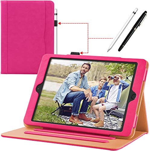 Hülle für iPad 9.7 Zoll (Modell 2018/2017, 6./5. Generation), iPad Air 2, iPad Air Hülle Mit Stifthalter Leder Ständer Schutzhülle Halter Steckplatz Auto Schlaf/Wach für Apple Tablet Case, Pink von Aiwoxing