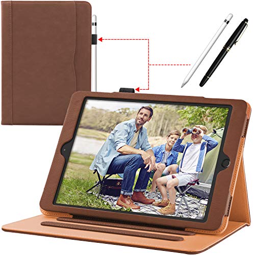 iPad 9.7 Zoll 5/6 Generation 2018/2017 Hülle Leder Kunstleder Business stoßfest Leichte Ständer Schutzhülle Case Cover Mit Pencil Pen Stifthalter Halter Steckplatz für Apple iPad Air 2 / Air, Braun von Aiwoxing