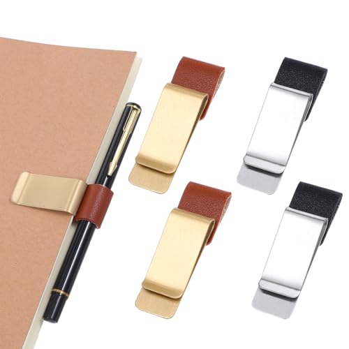 4 Stück Stiftschlaufen-Halter Stiftringhalter Stifthalter Notizbuch Metall Lederstifthalter Notizblock-Stifthalter mit Clips für Tagebuch,Notizbuch,Planer,Zwischenablage, Büro fit Die Meisten Stift von Aiyorse