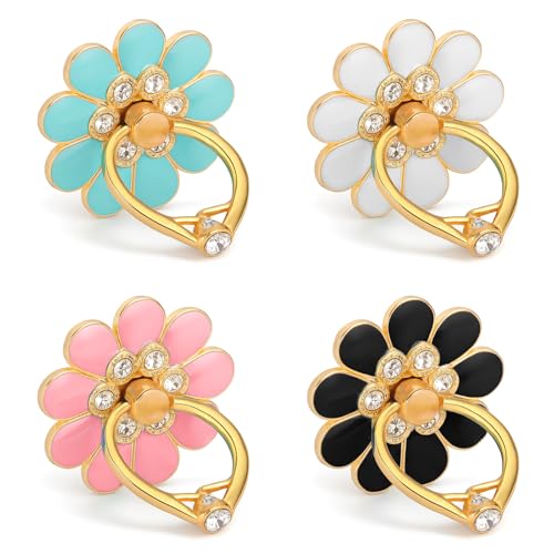 Handy-Ringständer, Blumen-Metall-Fingerring-Buchse, Griff, Ständer, 360 Grad drehbar, verstellbarer Fingerständer, Handy-Ringhalter für Smartphones, Handyhüllen, 4 Stück Handy-Ringständer, Blumen-Metall-Fingerring-Buchse, Griff, Ständer, 360 Grad drehbar, verstellbarer Fingerständer, Handy-Ringhalter für Smartphones, Handyhüllen, 4 Stück von Aiyorse