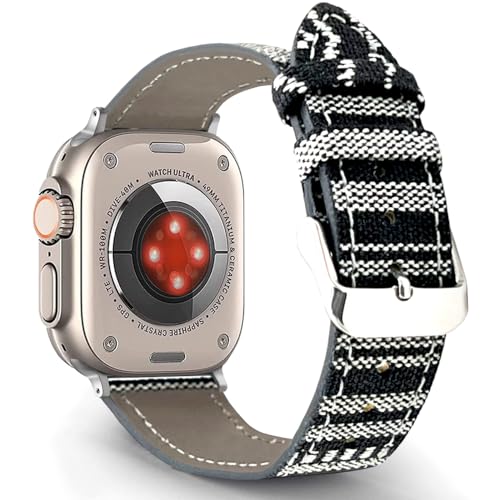 Aizgalxor Böhmisch Armband Kompatibel mit Apple Watch Ultra 49/45/44/42mm 41/40/38mm, Gewebt Ersatzarmbänder Kompatibel für iWatch Series 9/8/7/6/5/4/3/2/1/SE (49/45/44/42mm, Schwarz/Weiß) von Aizgalxor