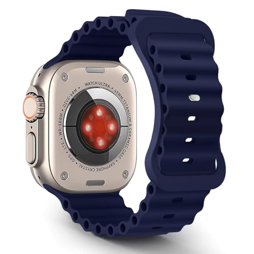 Aizgalxor Ocean Armband Kompatibel mit Apple Watch Ultra 2 49/45/44/42mm, Sport Silikon Ersatzarmbänder Kompatibel für iWatch Series 9/8/7/6/5/4/3/2/1/SE (49/45/44/42mm, Marineblau) von Aizgalxor