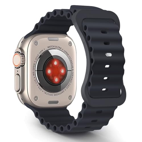 Aizgalxor Ocean Armband Kompatibel mit Apple Watch Ultra 2 49/45/44/42mm, Sport Silikon Ersatzarmbänder Kompatibel für iWatch Series 9/8/7/6/5/4/3/2/1/SE (49/45/44/42mm, Mitternacht) von Aizgalxor