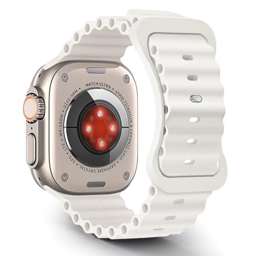 Aizgalxor Ocean Armband Kompatibel mit Apple Watch Ultra 2 49/45/44/42mm, Sport Silikon Ersatzarmbänder Kompatibel für iWatch Series 9/8/7/6/5/4/3/2/1/SE (49/45/44/42mm, Weiß) von Aizgalxor