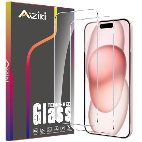 Aiziki [2 Stück Schutzfolie für iPhone 15/15 Pro Panzerglas [Unzerbrechlich TOP 9H Schutz] [Full Screen] Panzer Schutz Glas für iPhone 15/15 Pro HD Displayschutzfolie von Aiziki