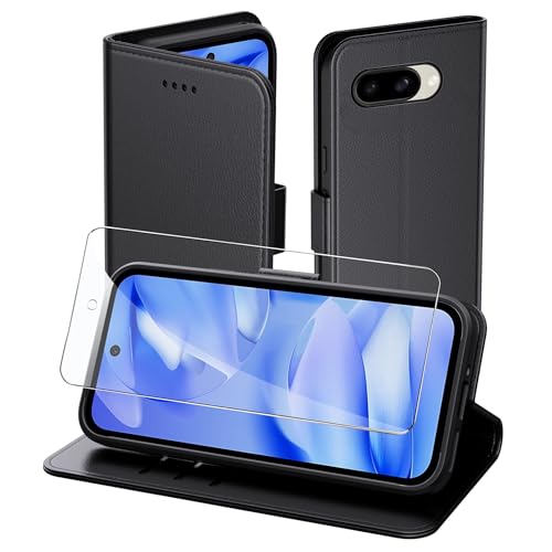 Aiziki Handyhülle für Google Pixel 9a Tasche+1pc panzerglas, RFID Leder Klappbar Schutzhülle Tasche Wallet Brieftasche Cover Flip Case Kompatibel mit Pixel 9a Hülle -Schwarz von Aiziki