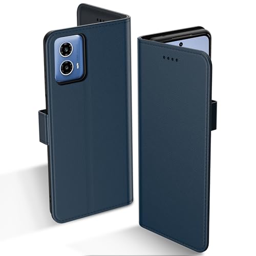 Aiziki Handyhülle für Moto G34 Tasche, RFID Leder Klappbar Schutzhülle Tasche Wallet Brieftasche Cover Flip Case [Standfunktion] [Kartenfächern] Kompatibel mit Moto G34 Hülle -Blau von Aiziki