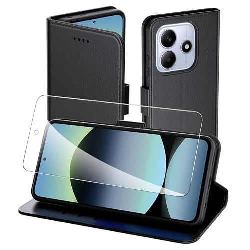 Aiziki Handyhülle für Xiaomi Redmi Note 14 4G Tasche+1pc panzerglas, RFID Leder Klappbar Schutzhülle Tasche Wallet Brieftasche Cover Flip Case Kompatibel mit Xiaomi Redmi Note 14 4G Hülle -Schwarz von Aiziki