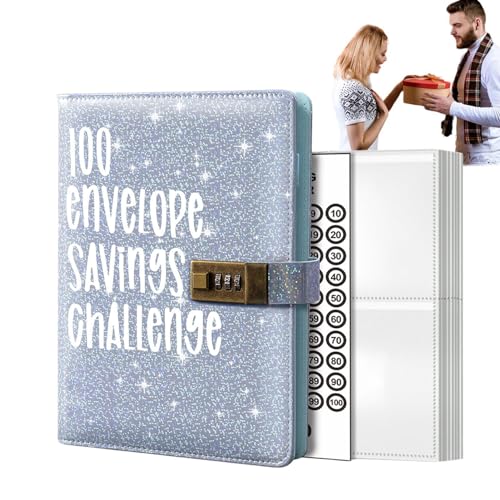 Aizuoni 100 Envelope Saving Challenge, Saving Challenge, 100 Envelope Challenge Binder, A6 Challenge Binder Savings Challenge Book, Einfache Und Unterhaltsame Möglichkeit, 5,050 Euro Zu Sparen von Aizuoni