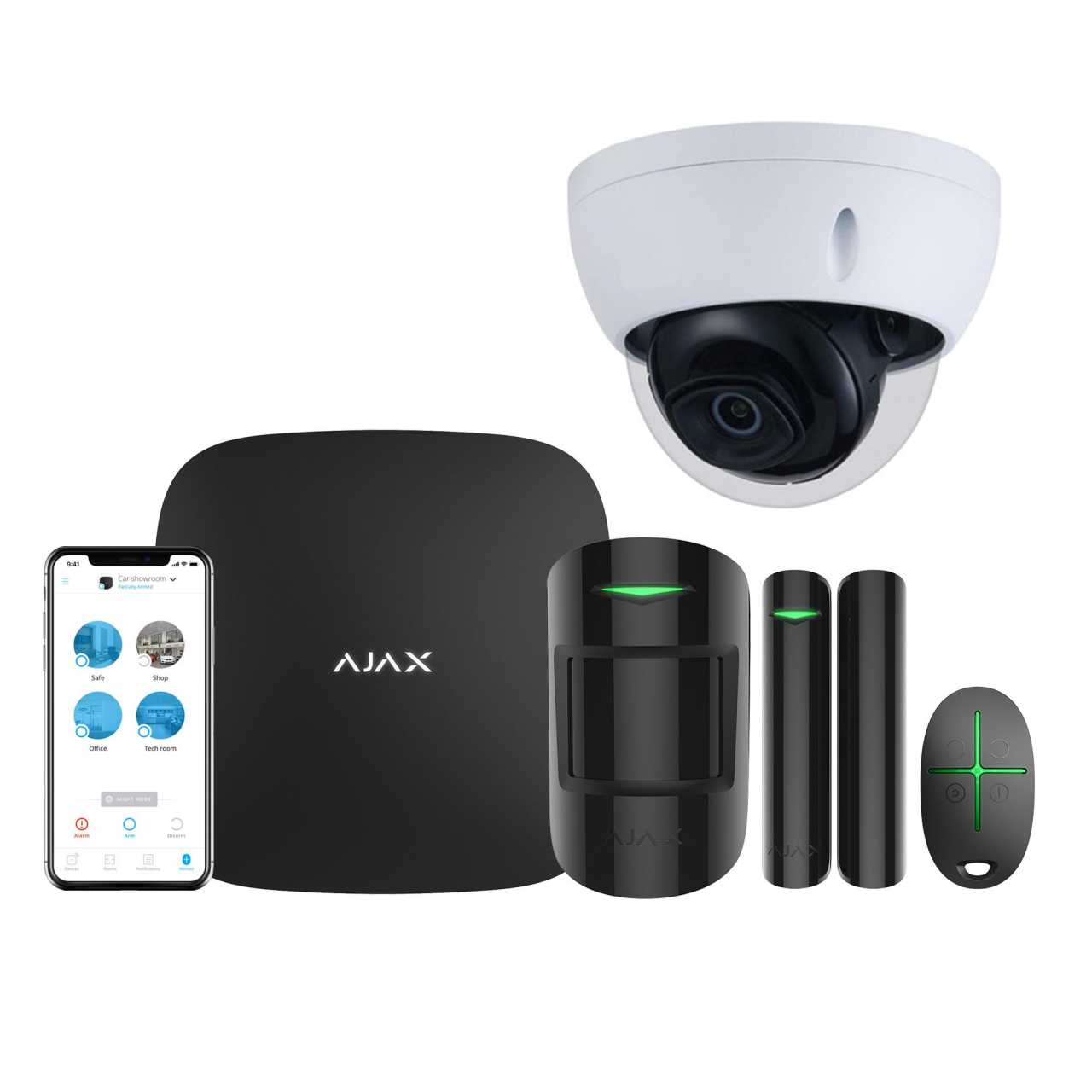 AJAX Alarmzentrale Hub Kit GSM LAN APP Steuerung Starter Paket inkl. Dahua CAM Schwarz von Ajax Systems