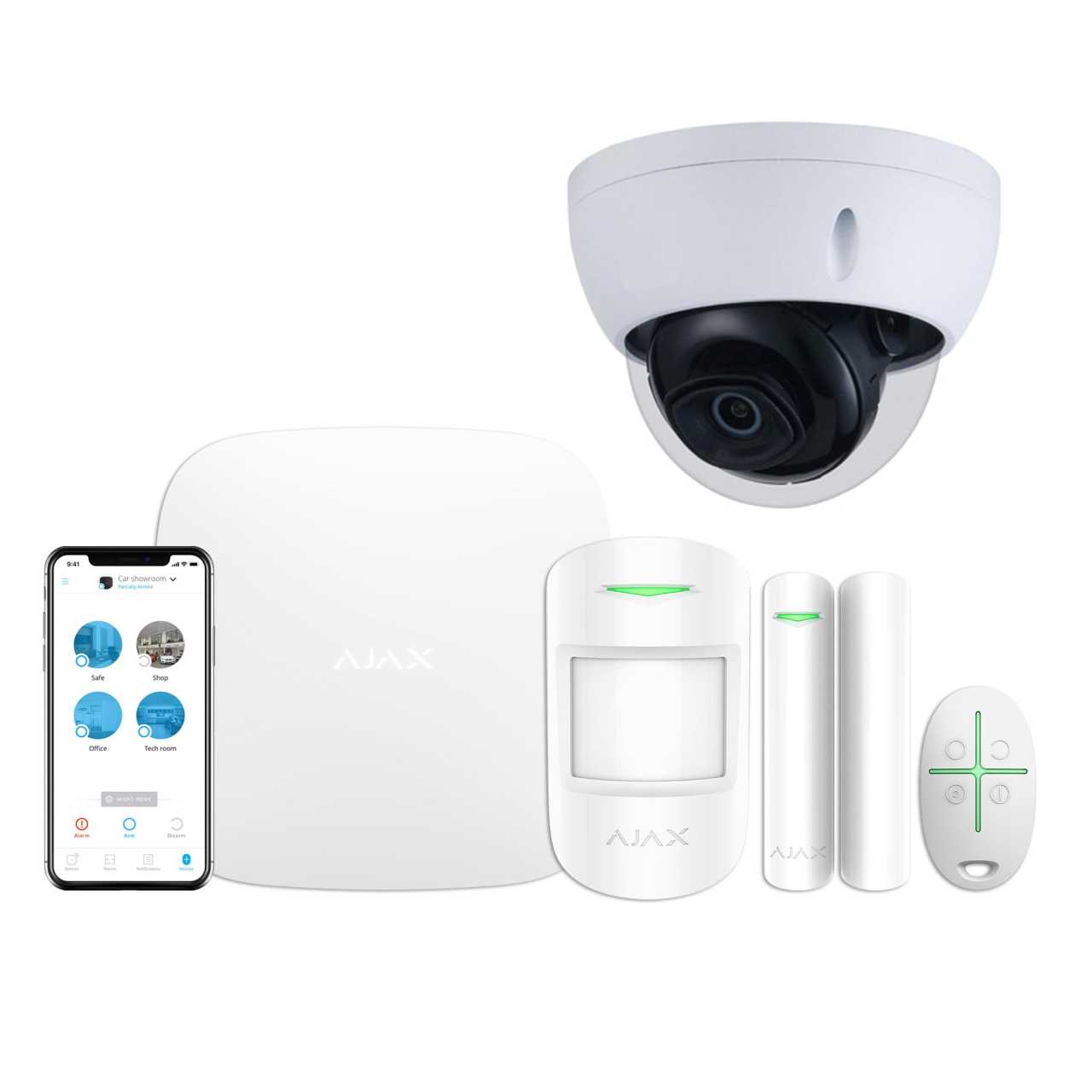 AJAX Alarmzentrale Hub Kit GSM LAN APP Steuerung Starter Paket inkl. Dahua CAM Weiß von Ajax Systems