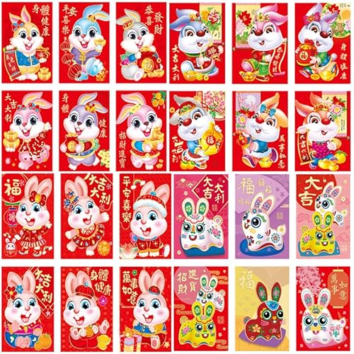 (72 Stück) Chinesische rote Umschläge, 2023 Chinesisches Neujahr Rote Umschläge, Rabbit Year Lucky Money Umschläge, Glücksgeld-Umschläge für Frühling Festival Hochzeit Geburtstag (Hase1) von Ajkvoice