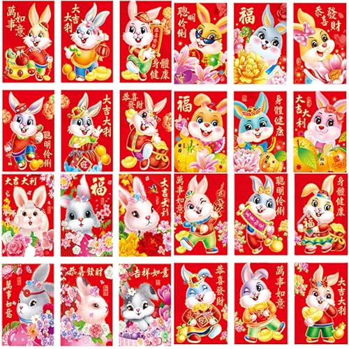 (72 Stück) Chinesische rote Umschläge, 2023 Chinesisches Neujahr Rote Umschläge, Rabbit Year Lucky Money Umschläge, Glücksgeld-Umschläge für Frühling Festival Hochzeit Geburtstag (Hase2) von Ajkvoice