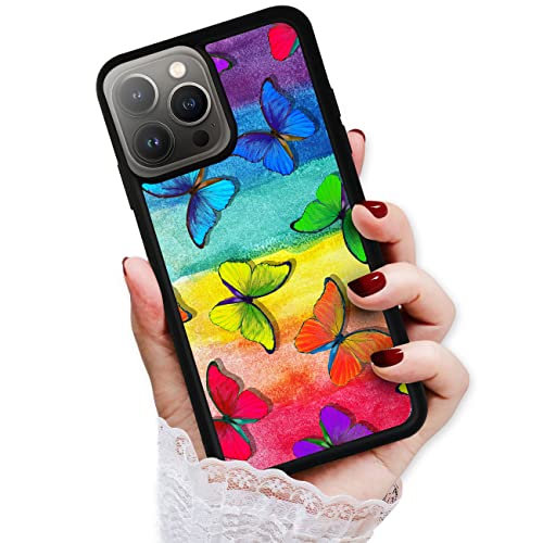 AjourTek HOT13480 Schutzhülle für iPhone 15 Pro Max, langlebig, weiche Rückseite, Regenbogen-Schmetterling 13480, 15 Uhr von AjourTek