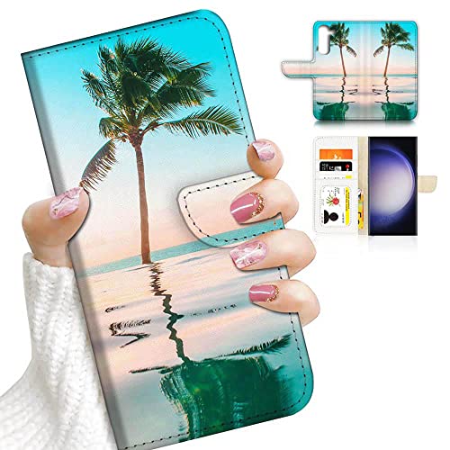 AJOURTEK A23164 Schutzhülle für Samsung S24+, Samsung Galaxy S24 Plus, designte Klapphülle, A23164, Motiv: Strand Meer Palme von Ajourtek