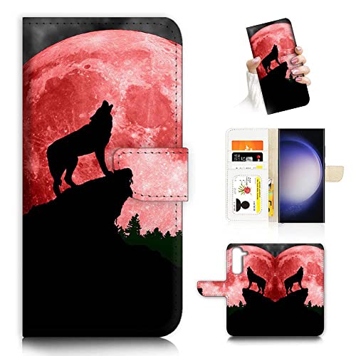 Ajourtek Schutzhülle für Samsung S24, Samsung Galaxy S24, entworfen Flip Wallet Handyhülle A21799 Red Moon Wolf 21799 von Ajourtek