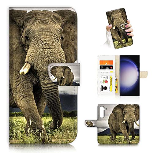 Für Samsung A14, für Samsung Galaxy A14 5G, entworfen Flip Wallet Handyhülle, A21107 Elefant von Ajourtek