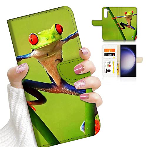 Für Samsung S23, für Samsung Galaxy S23, Designed Flip Wallet Phone Case Cover, A20383 Grüner Frosch von Ajourtek