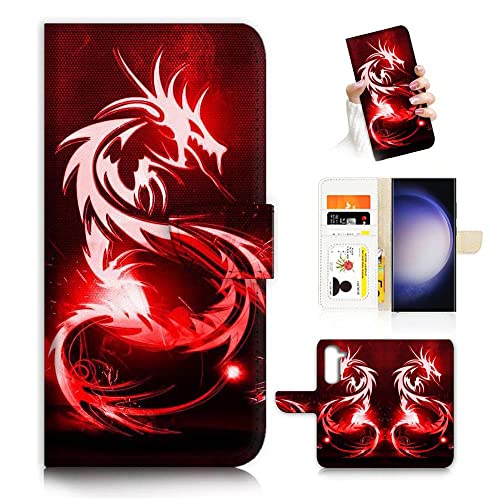 Für Samsung S23, für Samsung Galaxy S23, Designed Flip Wallet Phone Case Cover, A24317 Red Dragon von Ajourtek