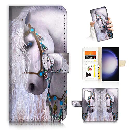 Für Samsung S23 Ultra, für Samsung Galaxy S23 Ultra, Designed Flip Wallet Phone Case Cover, A20470 Weiß Pferd Prinzessin 20470 von Ajourtek