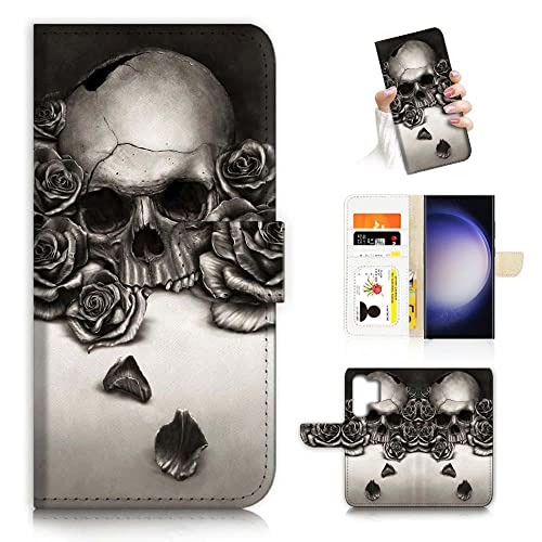 Für Samsung S23 Ultra, für Samsung Galaxy S23 Ultra, Designed Flip Wallet Phone Case Cover, A23213 Horrible Skull von Ajourtek