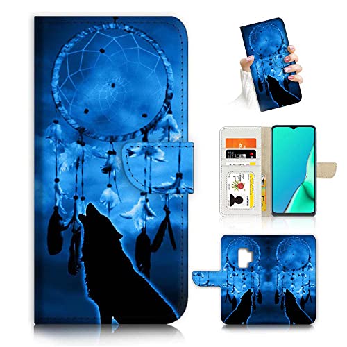 Für Samsung S9, für Samsung Galaxy S9, Designed Flip Wallet Phone Case Cover, A24656 Dream Catcher Spirit Wolf 24656 von Ajourtek