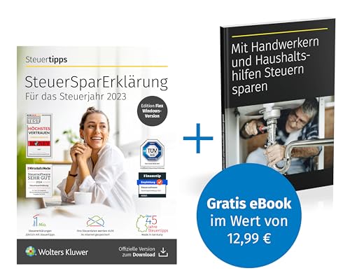 SteuerSparErklärung flex 2024, schnell und einfach zur Steuererklärung 2023 + Kostenloses eBook - Mit Handwerkern und Haushaltshilfen Steuern sparen | PC Aktivierungscode per Email SteuerSparErklärung flex 2024, schnell und einfach zur Steuererklärung 2023 + Kostenloses eBook - Mit Handwerkern und Haushaltshilfen Steuern sparen | PC Aktivierungscode per Email von Wolters Kluwer Steuertipps GmbH