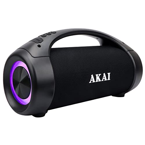 AKAI Boombox Soundblaster Ghettoblaster Bluetooth Lautsprecher Wasserdicht IPX5, 50W Bluetooth Box Tragbar Kabellos Stereo Sound, LED-Lightshow, A2DP Bluetooth 5.0 Speaker für Indoor Outdoor & Party von Akai