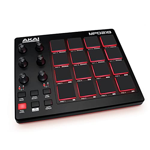 AKAI Professional MPD218 - MIDI Pad Controller, Drum Pad Machine, Beat Maker mit 16 Pads, zuweisbaren Reglern, Produktionssoftware inklusive von Akai