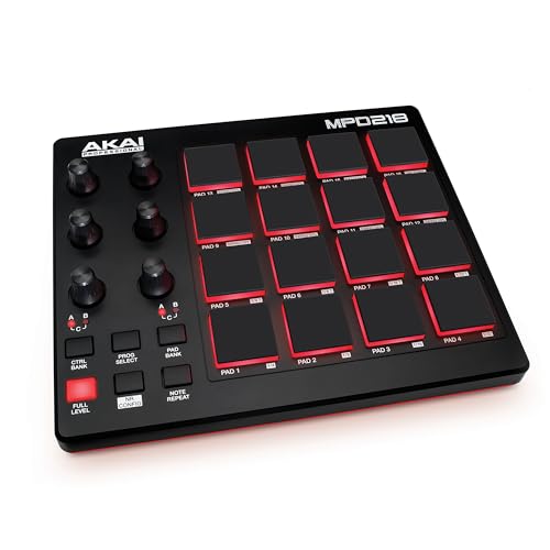 AKAI Professional MPD218 - MIDI Pad Controller, Drum Pad Machine, Beat Maker mit 16 Pads, zuweisbaren Reglern, Produktionssoftware inklusive von Akai Professional