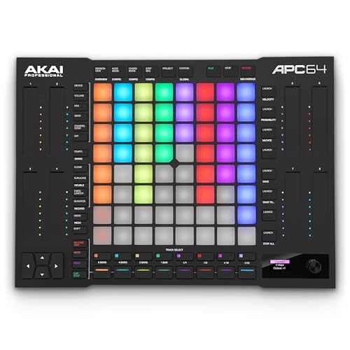 Akai Professional APC64 Ableton MIDI Controller mit 8 Touch Strips, Step Sequencer, 64 anschlagsdynamische RGB-Pads, CV Gates, MIDI In/Out, USB-C von Akai