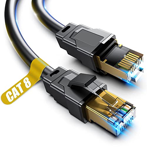 Akake 0,5 m, 2 m, 5 m, 6 m, 9 m, 12 m, 15 m, 18 m, 30 m, robustes High-Speed-Internet-Netzwerkkabel, professionelles LAN-Kabel, abgeschirmtes Kabel, für Innen- und Außenbereich(12M), Schwarz, 12M-CAT8 von Akake
