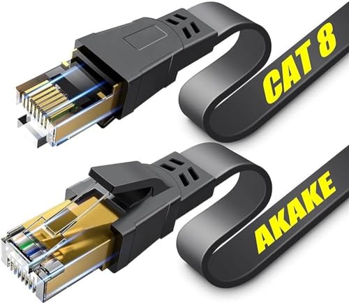 Akake Cat 8 Ethernet-Kabel, 1.5M Hochleistungs-Hochgeschwindigkeits-Flach-Internet-Netzwerkkabel, Professionelles LAN-Kabel, Abgeschirmt in der Wand, Indoor & Outdoor von Akake