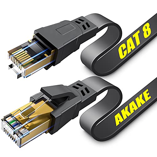 Akake Cat 8 Ethernet-Kabel, 12M Hochleistungs-Hochgeschwindigkeits-Flach-Internet-Netzwerkkabel, Professionelles LAN-Kabel, Abgeschirmt in der Wand, Indoor & Outdoor von Akake