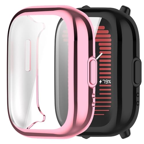 【2 Stücke】 Akancy Hülle Kompatibel mit Amazfit Active, Schutzhülle Schutzfolie Kratzfest Displayschutz Silikon Fullbody Cover Hülle TPU Vollschutz (Black pink) von Akancy