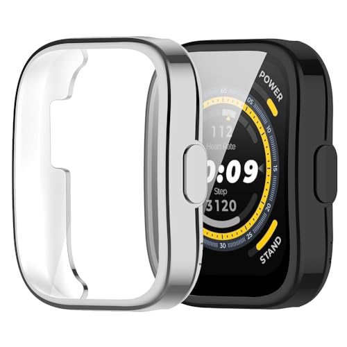 【2 Stücke】 Akancy Hülle Kompatibel mit Amazfit Bip 5, Schutzhülle Schutzfolie Kratzfest Displayschutz Silikon Fullbody Cover Hülle TPU Vollschutz (Black Silver) von Akancy