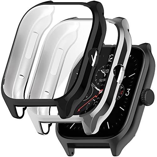 【2 Stücke】 Akancy Hülle Kompatibel mit Amazfit GTS4 , Schutzhülle Schutzfolie Kratzfest Displayschutz Silikon Fullbody Cover Hülle TPU Vollschutz ( Black-Silver) von Akancy