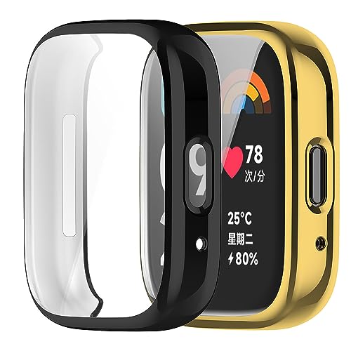 【2 Stücke】 Akancy Hülle Kompatibel mit redmi Watch 3 Active, Schutzhülle Schutzfolie Kratzfest Displayschutz Silikon Fullbody Cover Hülle TPU Vollschutz (Black Gold) von Akancy