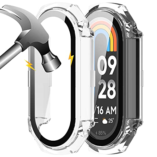 Akancy [2 Stücke Hardcase kompatibel mit mi band 8 mit Schutzfolie, 9H Härte Hart PC gehärtetes Glas dünnes Case, 2trasparente von ODIPPO
