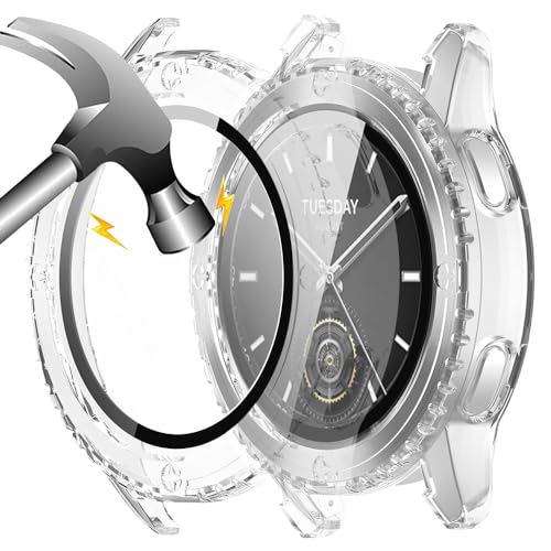 Akancy [2 Stücke] Hardcase kompatibel mit mi Watch S3 mit Schutzfolie, 9H Härte Hart PC gehärtetes Glas dünnes Case, 2Transparent von Akancy