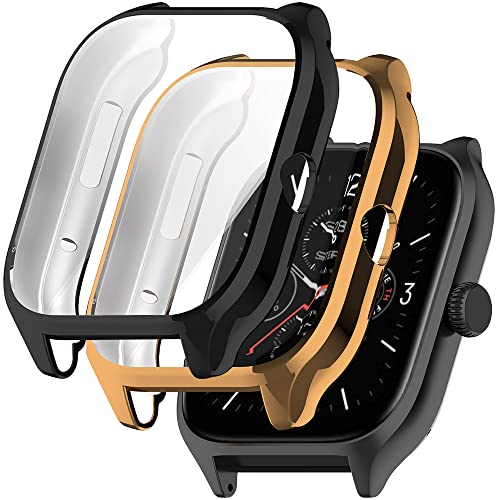 Akancy 【2 Stücke】 Hülle Kompatibel mit Amazfit GTS4, Schutzhülle Schutzfolie Kratzfest Displayschutz Silikon Fullbody Cover Hülle TPU Vollschutz (rosegold-black) von Akancy