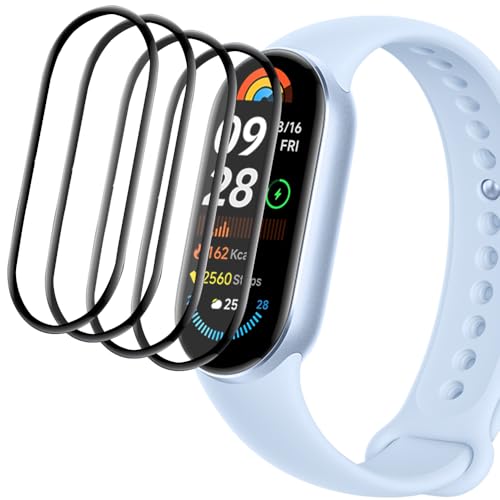 Akancy 4 Stück Displayschutzfolie kompatibel für mi Band 9 3D Carbon Fiber Edge Film Blasenfreier Hochauflösender Anti-Kratz-Schutz [Kantenabdeckung] - Transparent von Akancy