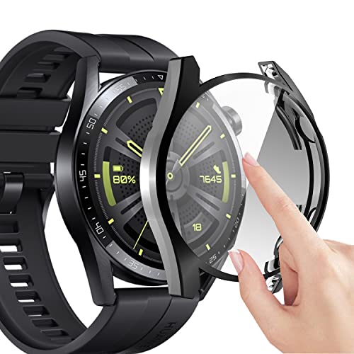 Akancy Hülle Kompatibel mit Huawei Watch GT3 46mm, Schutzhülle Schutzfolie Kratzfest Displayschutz Silikon Fullbody Cover Hülle TPU Vollschutz - Schwarz von Akancy