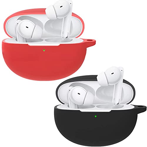 Akancy kompatibel für Oppo enco Free 2 Kopfhörerhülle, [Unterstützt das kabellose Laden] [Stoßfeste Schutzhülle] Silikonschutzhülle für Kopfhörer (Black red) von Skyvov