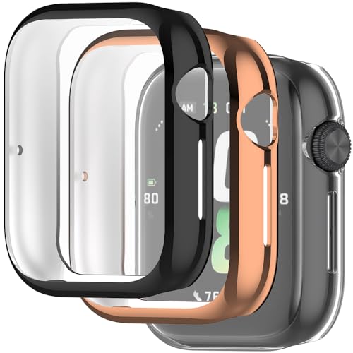 【3 Stücke】 Akanry Hülle Kompatibel mit Honor Watch 5, Schutzhülle Schutzfolie Kratzfest Displayschutz Silikon Fullbody Cover Hülle TPU Vollschutz (Black Rosegold Transparent) von Akanry