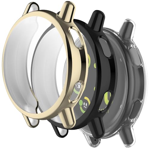 【3 Stücke】 Akanry Hülle Kompatibel mit vivoactive 5, Schutzhülle Schutzfolie Kratzfest Displayschutz Silikon Fullbody Cover Hülle TPU Vollschutz (Gold Black Transparent) von Akanry