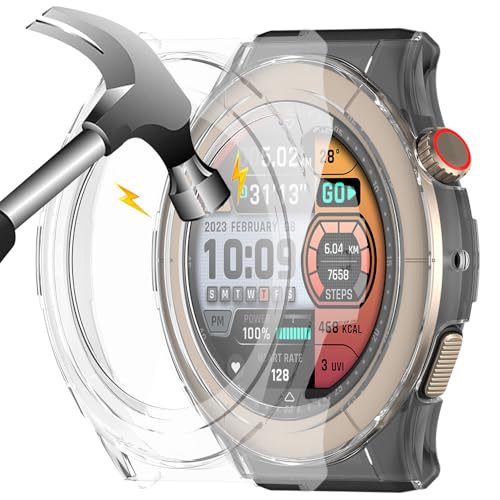 Akanry [2 Stücke Hardcase kompatibel mit Amazfit Cheetah Round mit Schutzfolie, 9H Härte Hart PC gehärtetes Glas dünnes Case, 2Transparent von Akanry