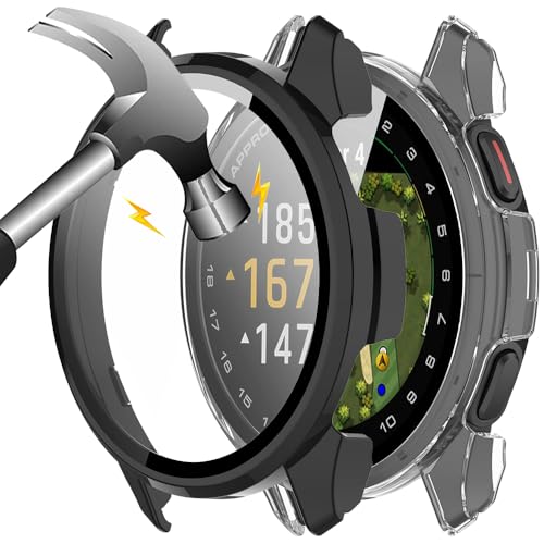 Akanry [2 Stücke Hardcase kompatibel mit Garmin Approach S50 mit Schutzfolie, 9H Härte Hart PC gehärtetes Glas dünnes Case, Schwarz +Transparent von Akanry