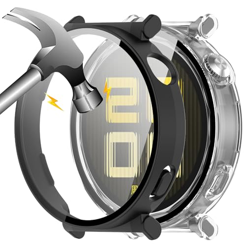 Akanry [2 Stücke Hardcase kompatibel mit HUAWEI WATCH GT 5 41mm mit Schutzfolie, 9H Härte Hart PC gehärtetes Glas dünnes Case, Schwarz Transparent von Akanry