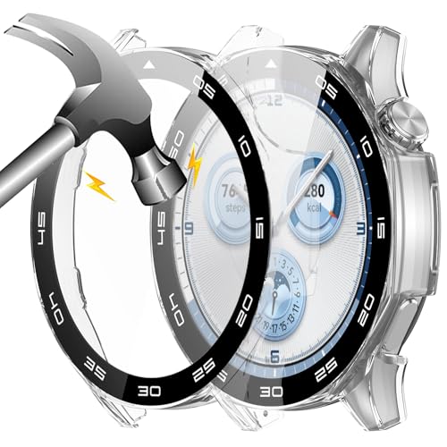 Akanry [2 Stücke] Hardcase kompatibel mit Huawei Watch GT 5 46mm mit Schutzfolie, 9H Härte Hart PC gehärtetes Glas dünnes Case, 2Transparent von Akanry